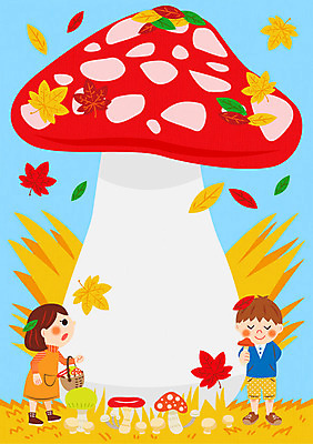 여자 남자 어린이 단풍 낙엽 일러스트 프레임 두명 소풍 바구니 버섯 가을 가을소풍 프레임일러스트 국내일러스트 AI파일 계절 잎 사람 야외활동 파일형식 벡터 가을_계절