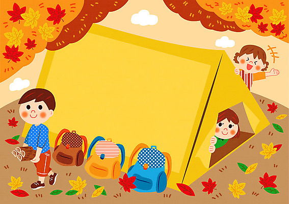 여자 남자 어린이 낙엽 일러스트 배낭 프레임 텐트 세명 소풍 캠핑 가을 장작 가을소풍 프레임일러스트 국내일러스트 AI파일 계절 잎 가방 레저 캠핑도구 사람 야외활동 파일형식 벡터 가을_계절