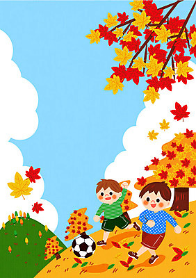 나무 남자 어린이 단풍 낙엽 일러스트 축구공 프레임 두명 소풍 가을 가을소풍 프레임일러스트 국내일러스트 AI파일 식물 계절 잎 공 축구용품 사람 야외활동 파일형식 벡터 가을_계절