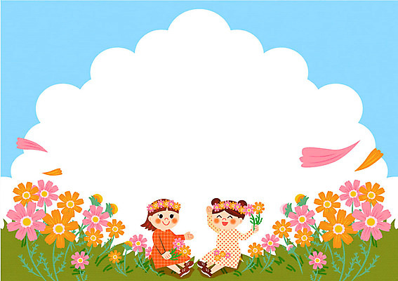 구름 여자 꽃잎 어린이 꽃밭 일러스트 프레임 두명 소풍 가을 코스모스 가을소풍 프레임일러스트 국내일러스트 AI파일 자연요소 계절 꽃 사람 야외활동 파일형식 벡터 가을_계절