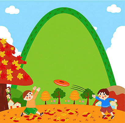 나무 남자 어린이 낙엽 일러스트 산 프레임 두명 소풍 가을 다람쥐 가을소풍 원반던지기 프레임일러스트 국내일러스트 AI파일 식물 계절 잎 사람 야외활동 설치류 파일형식 벡터 가을_계절