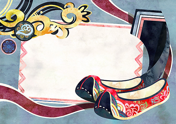 PSD 전통 일러스트 프레임 사람없음 감사카드 초대장 꽃신 댕기 프레임일러스트 국내일러스트 카드프레임 신발 카드_감사 전통소품 파일형식