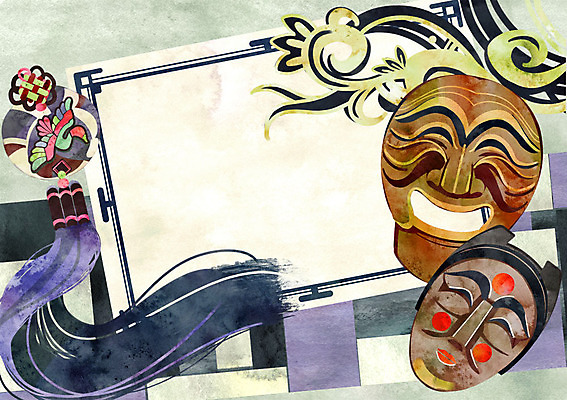 PSD 전통 일러스트 프레임 사람없음 감사카드 노리개 초대장 부네탈 양반탈 프레임일러스트 국내일러스트 카드프레임 카드_감사 전통소품 탈 전통탈 파일형식