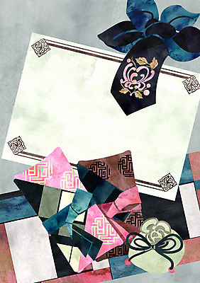 PSD 전통 리본 일러스트 프레임 복주머니 사람없음 감사카드 초대장 선물봉투 프레임일러스트 국내일러스트 카드프레임 봉투 카드_감사 전통소품 파일형식