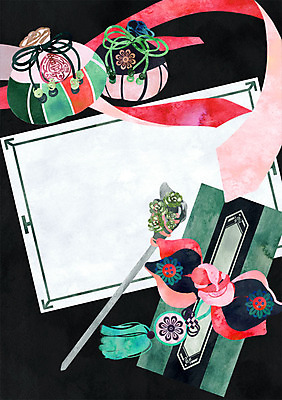 PSD 전통 리본 일러스트 프레임 복주머니 사람없음 감사카드 초대장 비녀 선물봉투 프레임일러스트 국내일러스트 카드프레임 봉투 카드_감사 전통소품 파일형식 헤어액세사리