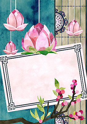 PSD 나무 전통 일러스트 프레임 연꽃 사람없음 감사카드 초대장 전통문 프레임일러스트 국내일러스트 카드프레임 식물 꽃 카드_감사 문 파일형식