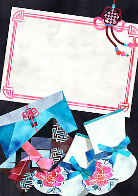 PSD 전통 리본 일러스트 프레임 사람없음 감사카드 노리개 초대장 버선 선물봉투 프레임일러스트 국내일러스트 카드프레임 봉투 양말 카드_감사 전통소품 파일형식