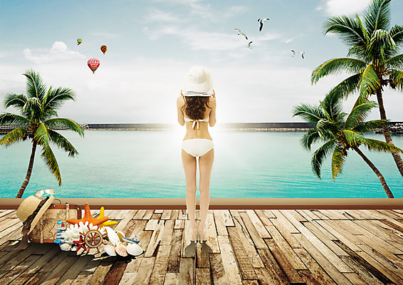 PSD 편집 편집이미지 여자 한명 성인 뒷모습 여름 여름휴가 바캉스 비키니 야자수 휴양지 여행용품 안식처 의료성형뷰티 트로피컬아트 이미지편집 나무 1 계절 수영복 뷰포인트 여행 휴가 휴식 사람 장소 오브젝트 그림 파일형식 여름_계절