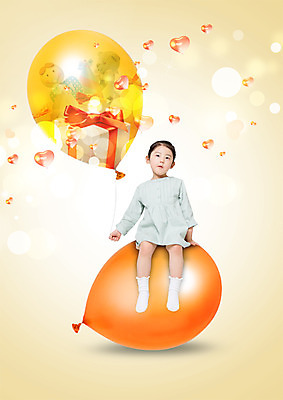 PSD 편집 편집이미지 여자 어린이 인형 한명 선물상자 쇼핑 한국인 풍선 하트모형 이미지편집 1 선물 사람 동양인 상자 모형 파일형식