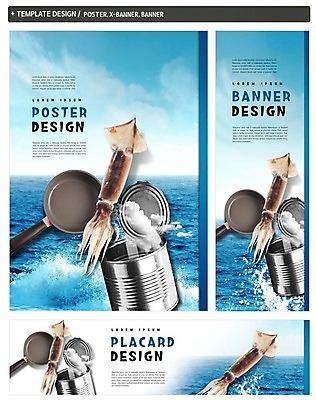 PSD 구름 배너템플릿 가로배너 ZIP 포스터 세로배너 바다 식재료 하늘 사람없음 세트 현수막 프라이팬 캔 해산물 오징어 자연요소 템플릿 배너 주방용품 연체동물 가로 세로 수중동물 파일형식