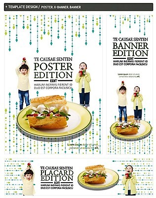 PSD 접시 배너템플릿 여자 남자 가로배너 ZIP 포스터 세로배너 어린이 빵 피망 샌드위치 들기 두명 세트 한국인 현수막 머리위 템플릿 식기 배너 음식 채소 모션 사람 동양인 가로 세로 파일형식