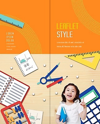 PSD 템플릿 표지디자인 북디자인 출판디자인 여자 어린이교육 교육 표지 어린이 리플렛 2단접지 북커버 자 한명 웃음 손짓 소녀 팜플렛 상반신 책 연필 다이어리 한국인 계산기 주판 삼각자 컴파스 이미지템플릿 1 모션 문구용품 학용품 표정 사람 동양인 필기구 사무용품 장비 파일형식