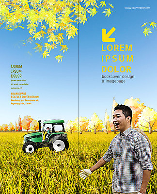 PSD 템플릿 표지디자인 북디자인 출판디자인 표지 남자 리플렛 단풍 2단접지 북커버 논 팜플렛 성인 두명 30대 농사 한국인 벼 가을 농부 트랙터 이미지템플릿 직업 계절 잎 농업 곡류 사람 동양인 장년 농기계 특수차량 파일형식