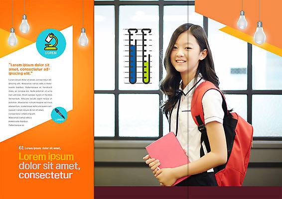 PSD 템플릿 학생 표지디자인 북디자인 출판디자인 여학생 여자 교육 교복 내지 리플렛 북커버 전구 3단접지 배낭 청소년 현미경 한명 웃음 팜플렛 상반신 옆모습 책 한국인 청소년교육 시험관 이미지템플릿 1 옷 뷰포인트 가방 표정 실험기구 사람 동양인 파일형식