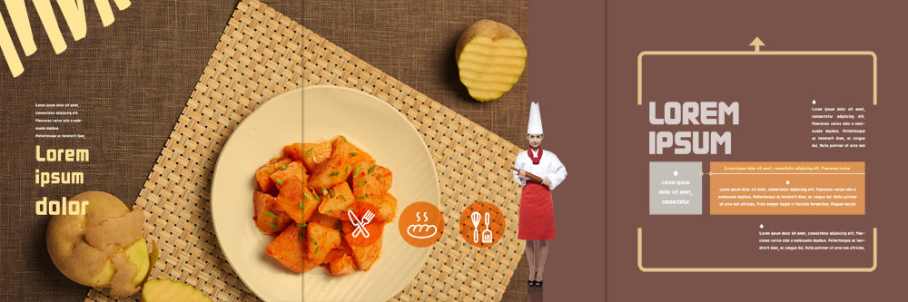 PSD 서양인 템플릿 접시 표지디자인 북디자인 출판디자인 여자 내지 한식 리플렛 북커버 3단접지 반찬 감자 한명 팜플렛 20대 성인 요리사 감자조림 이미지템플릿 외국인 직업 1 식기 음식 채소 사람 청년 조림 파일형식