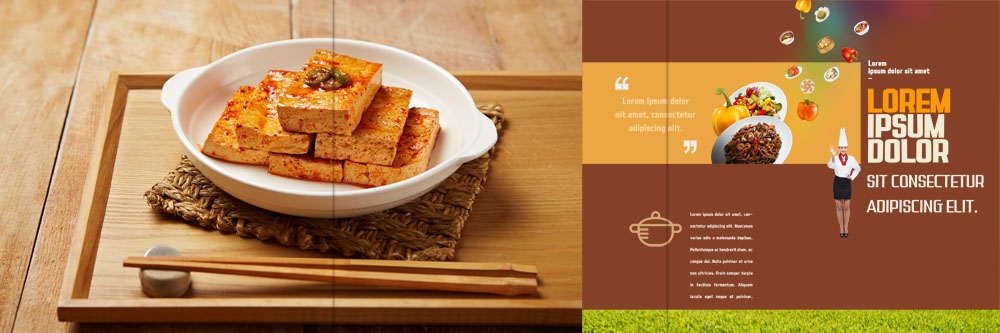 PSD 서양인 템플릿 표지디자인 북디자인 출판디자인 여자 내지 한식 리플렛 북커버 3단접지 젓가락 반찬 쟁반 한명 팜플렛 20대 성인 요리사 두부 두부조림 이미지템플릿 외국인 직업 1 음식 수저 사람 청년 조림 파일형식