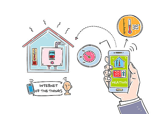 손 일러스트 주택 신체부위 스마트폰 온도계 스마트 온도 보일러 사물인터넷 4차산업 국내일러스트 AI파일 산업 컨셉 정보기술 사람 건물 핸드폰 스마트기기 파일형식 벡터