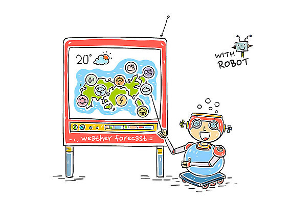 일러스트 날씨 사람없음 텔레비전 로봇 기상관측 기상캐스터 국내일러스트 AI파일 직업 전자제품 관측 파일형식 벡터