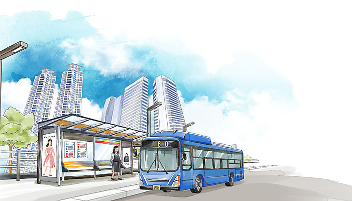 주간 PSD 여자 도로 교통수단 백그라운드 교통 일러스트 수채화 버스 한명 빌딩 성인 야외 버스정류장 국내일러스트 자연요소 1 길 육상교통 교통시설 대중교통 사람 건물 역 파일형식