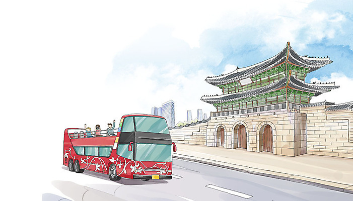 주간 PSD 여자 남자 도로 교통수단 백그라운드 교통 일러스트 수채화 버스 빌딩 성인 야외 세명 여행객 이층버스 관광버스 광화문 국내일러스트 자연요소 길 육상교통 교통시설 대중교통 한국 사람 건물 랜드마크 파일형식