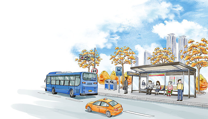 주간 PSD 나무 여자 노년 남자 교통수단 백그라운드 교통 일러스트 수채화 버스 빌딩 여러명 야외 쓰레기통 보행자 버스정류장 신호등 택시 버스표지판 국내일러스트 자연요소 식물 육상교통 다수 승용차 자동차 대중교통 사람 성인 건물 표지판 역 파일형식