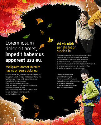 PSD 템플릿 표지디자인 북디자인 출판디자인 여자 남자 내지 리플렛 40대 여행 낙엽 2단접지 북커버 배낭 팜플렛 성인 두명 30대 트래킹 한국인 가을 등산복 가을여행 이미지템플릿 옷 계절 중년 잎 가방 레저 사람 동양인 장년 등산 파일형식 가을_계절