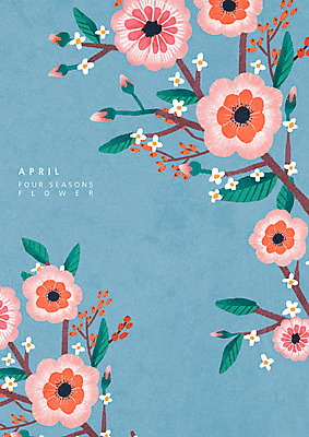 PSD 식물 꽃 백그라운드 일러스트 나뭇잎 사람없음 봄 달력 벚꽃 나뭇가지 4월 봄배경 국내일러스트 나무 계절 잎 날짜 파일형식