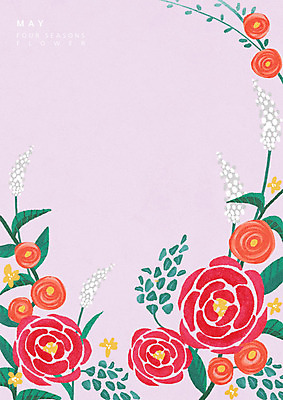 PSD 식물 꽃 백그라운드 일러스트 나뭇잎 사람없음 장미 봄 달력 5월 봄배경 국내일러스트 계절 잎 날짜 파일형식