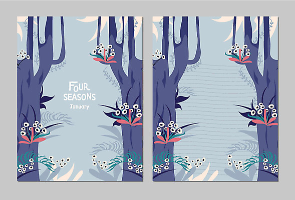 나무 식물 사계절 계절 꽃 백그라운드 잎 겨울 일러스트 사람없음 달력 풀잎 1월 자연물 겨울배경 국내일러스트 AI파일 자연 풀_식물 날짜 파일형식 벡터