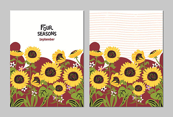 식물 사계절 계절 꽃 백그라운드 잎 일러스트 해바라기 사람없음 달력 가을 풀잎 9월 자연물 가을배경 국내일러스트 AI파일 자연 풀_식물 날짜 파일형식 벡터 가을_계절