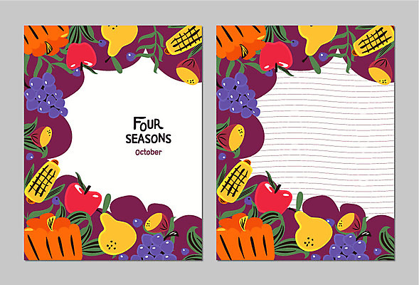 식물 사계절 계절 백그라운드 잎 일러스트 호박 포도 옥수수 사람없음 달력 가을 배 풀잎 사과 밤송이 10월 자연물 가을배경 국내일러스트 AI파일 채소 과일 자연 곡류 풀_식물 날짜 밤_견과류 파일형식 벡터 가을_계절