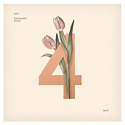 PSD 사계절 꽃 백그라운드 일러스트 타이포그라피 사람없음 숫자 튤립 달력 4 4월 국내일러스트 식물 문자 계절 날짜 파일형식