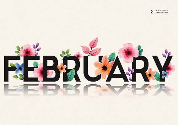 PSD 영어 계절 꽃 백그라운드 잎 일러스트 나뭇잎 타이포그라피 사람없음 달력 2월 국내일러스트 식물 문자 날짜 파일형식