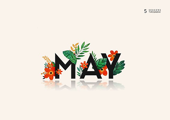 PSD 영어 계절 꽃 백그라운드 잎 일러스트 나뭇잎 타이포그라피 사람없음 달력 5월 국내일러스트 식물 문자 날짜 파일형식