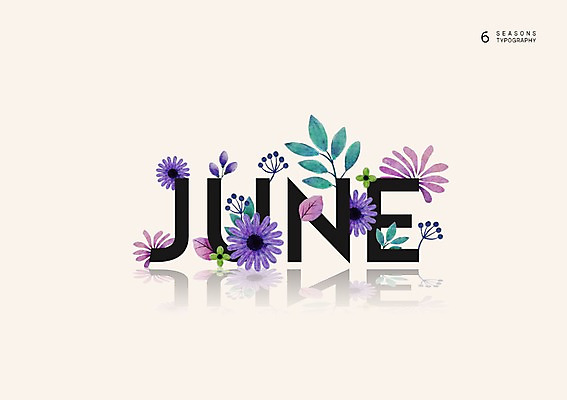 PSD 영어 계절 꽃 백그라운드 잎 일러스트 나뭇잎 타이포그라피 사람없음 달력 6월 국내일러스트 식물 문자 날짜 파일형식