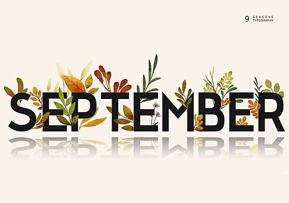 PSD 영어 계절 백그라운드 잎 일러스트 나뭇잎 타이포그라피 사람없음 달력 9월 국내일러스트 식물 문자 날짜 파일형식