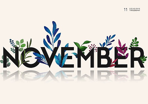 PSD 영어 계절 백그라운드 잎 일러스트 나뭇잎 타이포그라피 사람없음 달력 11월 국내일러스트 식물 문자 날짜 파일형식