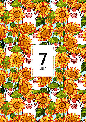 PSD 꽃 백그라운드 패턴 일러스트 해바라기 사람없음 여름 패턴백그라운드 달력 십이지신 말_동물 7월 7 국내일러스트 식물 계절 무늬 포유류 숫자 날짜 파일형식