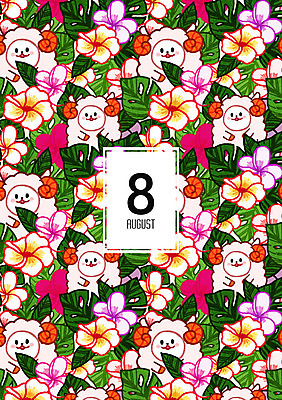 PSD 꽃 백그라운드 패턴 일러스트 사람없음 여름 패턴백그라운드 달력 십이지신 양 8 8월 국내일러스트 식물 계절 무늬 포유류 숫자 날짜 파일형식