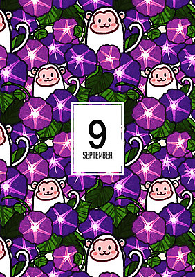 PSD 꽃 백그라운드 패턴 일러스트 사람없음 패턴백그라운드 달력 가을 십이지신 원숭이 9 9월 나팔꽃 가을배경 국내일러스트 식물 계절 무늬 포유류 숫자 날짜 파일형식 가을_계절