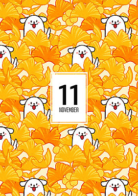 PSD 백그라운드 패턴 일러스트 사람없음 패턴백그라운드 달력 가을 십이지신 개 11월 은행잎 11 가을배경 국내일러스트 계절 잎 무늬 포유류 숫자 날짜 파일형식 가을_계절