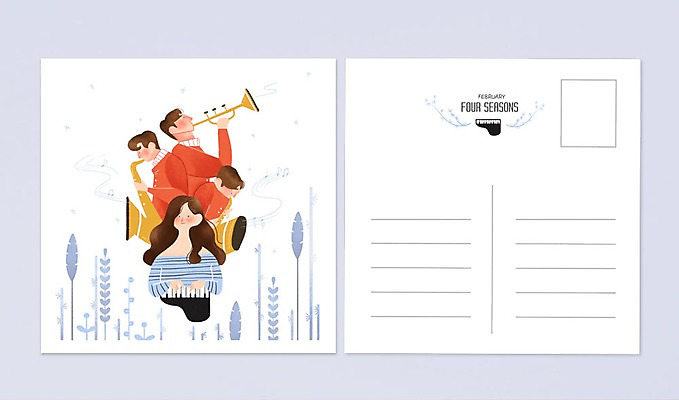 PSD 커플 여자 남자 백그라운드 겨울 연주 일러스트 여러명 성인 달력 풀잎 색소폰 엽서 트럼펫 2월 겨울배경 국내일러스트 계절 음악 다수 잎 관계 사람 풀_식물 날짜 목관악기 편지 금관악기 파일형식
