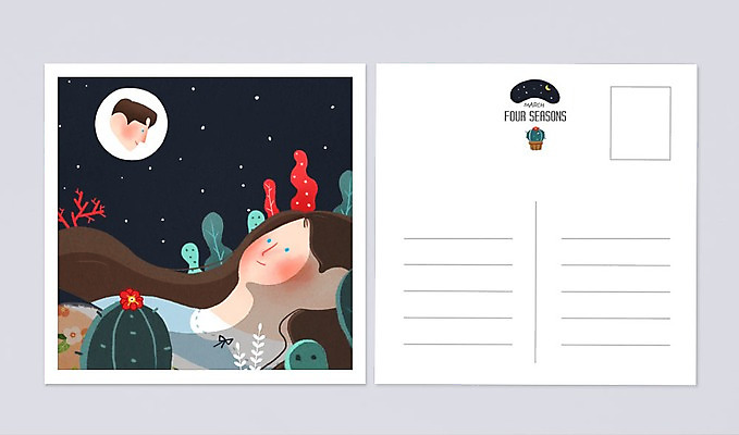 PSD 커플 여자 남자 백그라운드 일러스트 선인장 성인 두명 봄 달력 달 해조류 3월 엽서 국내일러스트 자연요소 식물 계절 관계 사람 날짜 해양식물 편지 파일형식