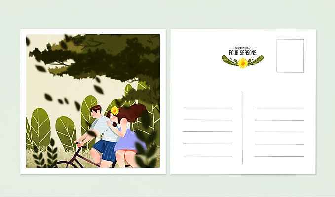 PSD 커플 여자 남자 백그라운드 일러스트 나뭇잎 성인 두명 자전거 달력 가을 9월 엽서 가을배경 국내일러스트 계절 잎 관계 사람 바이크 날짜 편지 파일형식 가을_계절