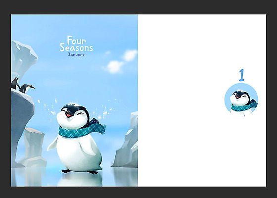 PSD 동물 사계절 백그라운드 겨울 일러스트 사람없음 목도리 달력 펭귄 빙하 1월 겨울배경 국내일러스트 잡화 계절 조류 날짜 파일형식