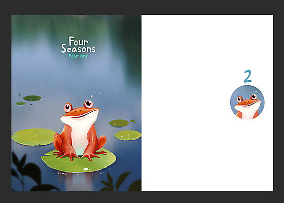 PSD 동물 사계절 백그라운드 겨울 일러스트 개구리 사람없음 달력 연못 연잎 2월 겨울배경 국내일러스트 계절 잎 양서류 날짜 파일형식