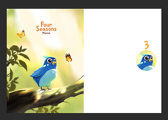 PSD 나무 동물 사계절 나비 백그라운드 일러스트 조류 사람없음 봄 달력 나뭇가지 3월 국내일러스트 식물 계절 곤충 날짜 파일형식