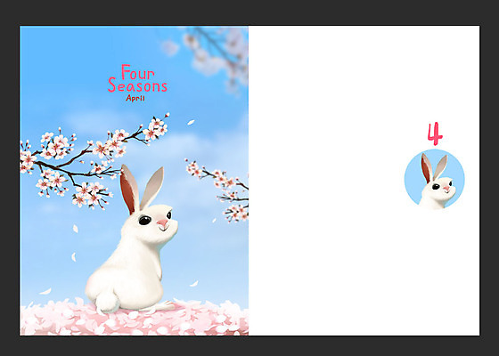 PSD 동물 사계절 백그라운드 일러스트 사람없음 봄 달력 벚꽃 토끼 벚나무 4월 봄배경 국내일러스트 나무 계절 꽃 포유류 반려동물 날짜 파일형식