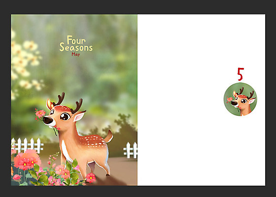 PSD 동물 사계절 꽃 백그라운드 일러스트 사슴 사람없음 울타리 봄 달력 5월 꽃사슴 봄배경 국내일러스트 식물 계절 포유류 담장 날짜 파일형식