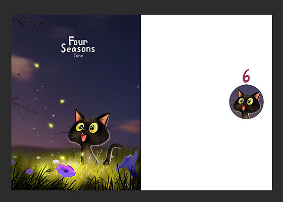 PSD 동물 사계절 꽃 백그라운드 일러스트 잔디 사람없음 여름 고양이 달력 6월 반딧불이 국내일러스트 식물 계절 곤충 포유류 반려동물 날짜 파일형식